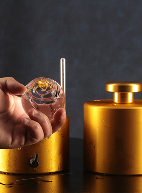 BARSOUL调酒师威士忌6.5cm不锈钢金色玫瑰花形状圆冰球快速压制器