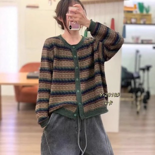 2026年春款毛衣外套女撞色学院风宽松休闲韩版毛衣外套针织衫上衣