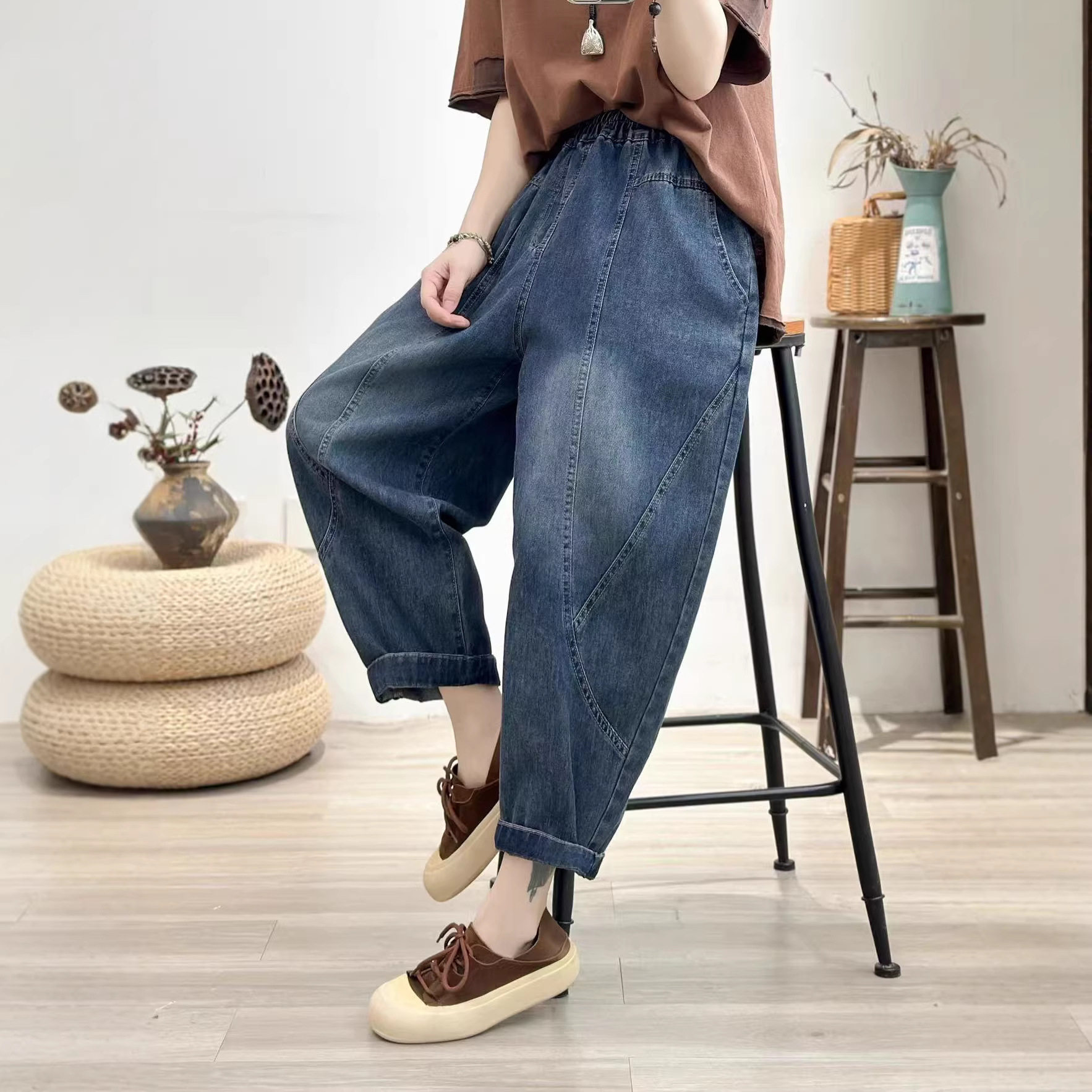 26年春款牛仔裤女九分裤哈伦裤宽松休闲韩版刺绣新款裤子显瘦裤子