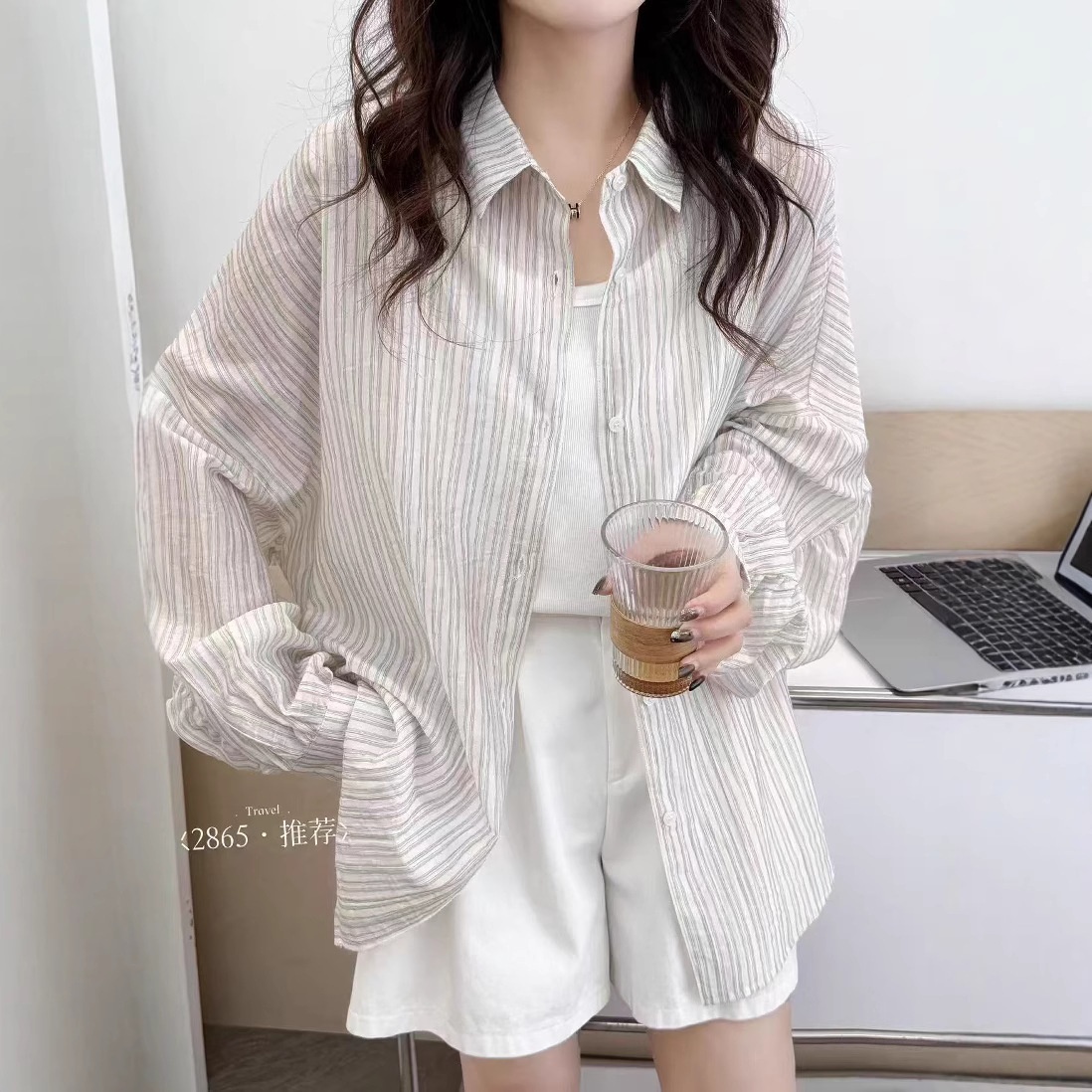 25年夏款防晒衣女长袖条纹宽松休闲韩版防晒衣学院风上衣外套防晒