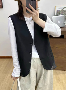 2026春夏新款网纱拼接黑色马甲外套时尚百搭显瘦女士马夹上衣背心