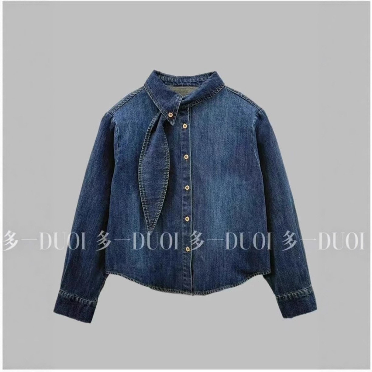 25秋冬衬衫抓绒牛仔衬衫外套新款宽松休闲学院风外套上衣系带衬衫