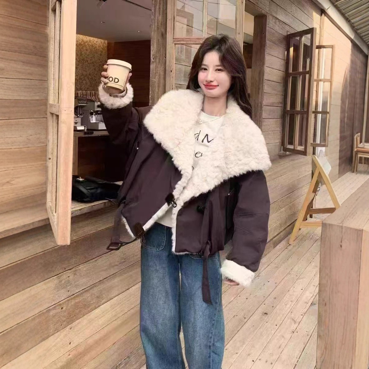 25年冬款棉衣新款加绒加厚保暖大毛领外套派克服宽松休闲显瘦上衣