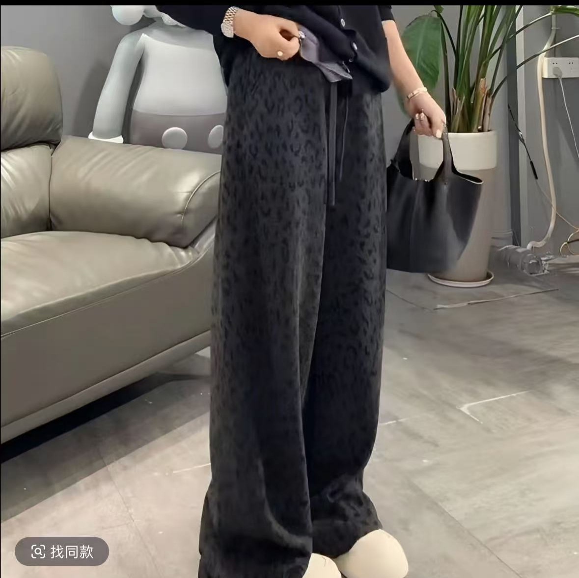 2025年棉裤女加绒加厚保暖豹纹糯米裤宽松棉裤学院风休闲棉裤新款