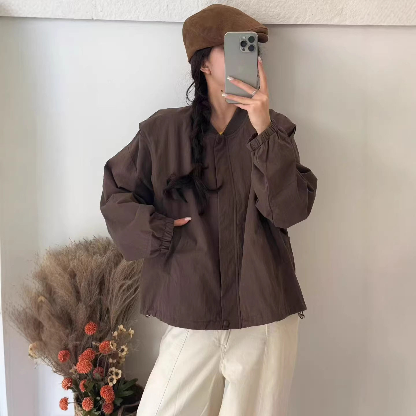 2026年春款外套女长袖棒球领宽松休闲学院风长袖开衫外套上衣新款