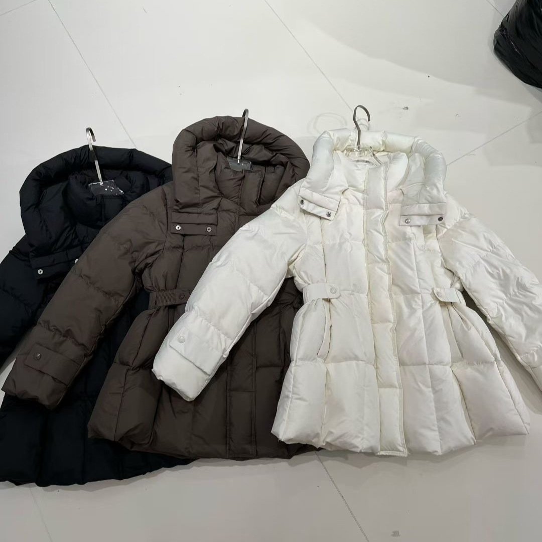 小个子黑色连帽鸭绒外套2025秋冬女装修身收腰显瘦中长款羽绒服女