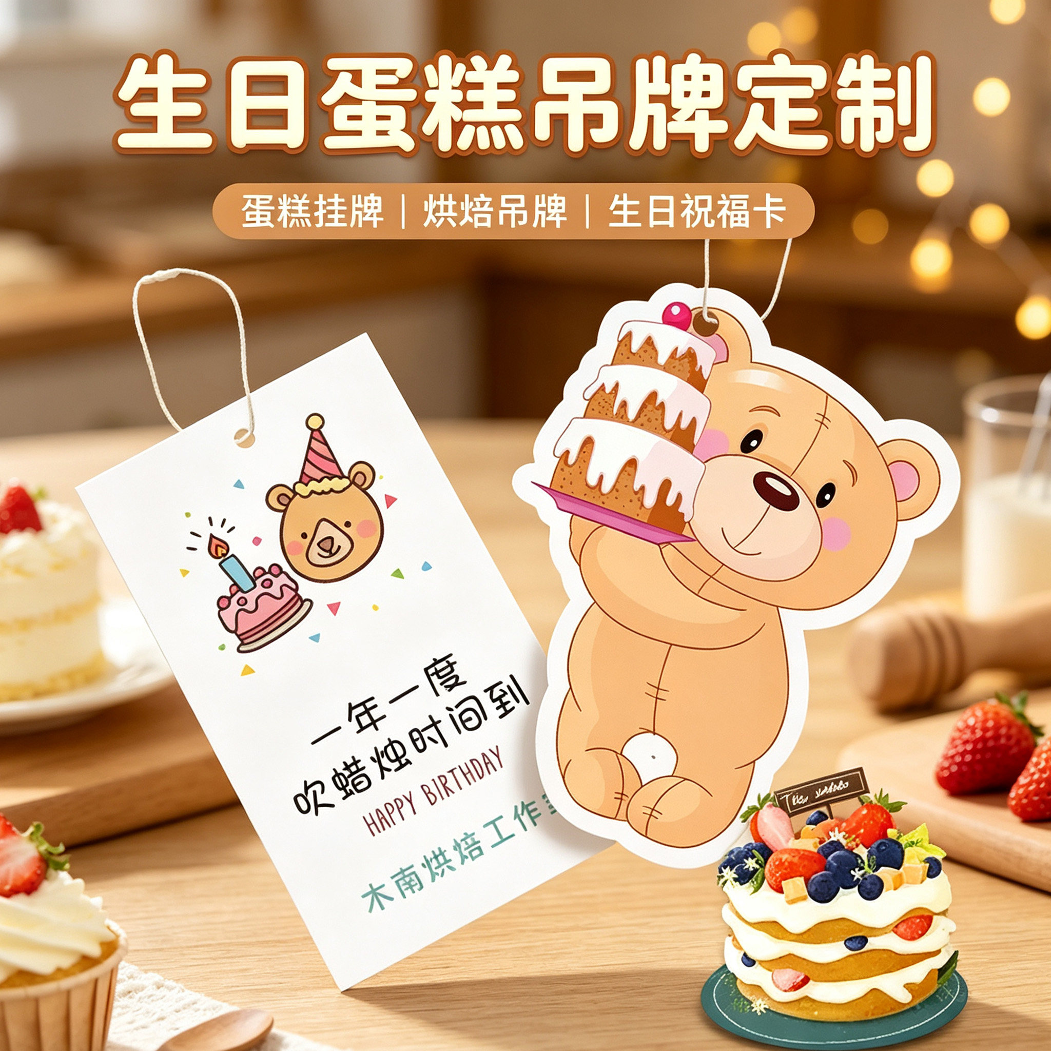 生日蛋糕装饰吊牌定制设计印刷图片