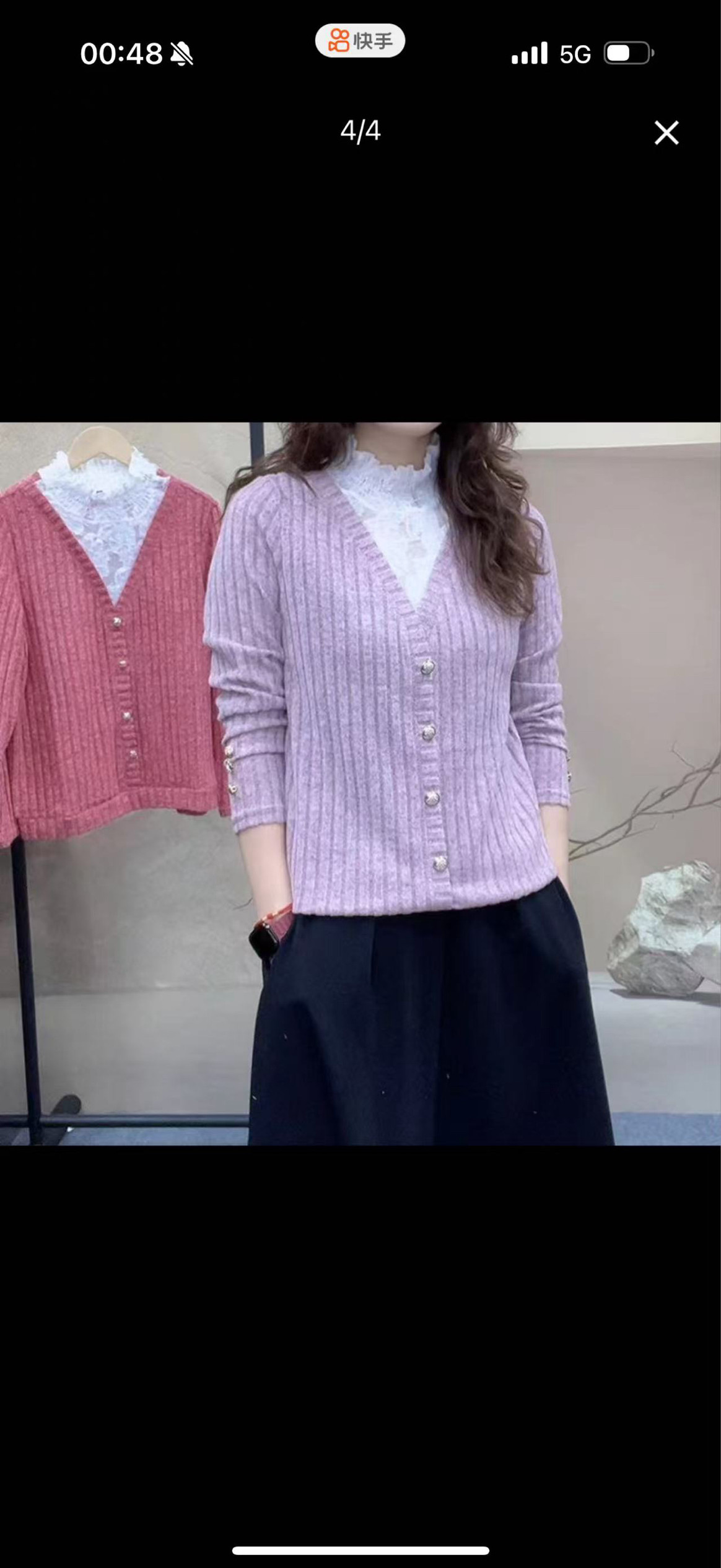 半高领紫色针织衫女春秋薄毛衣2025新款长袖坑条假两件流行上衣