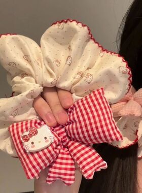hellokitty波点发绳甜美少女风马尾扎发格纹蝴蝶结大肠发圈显发量
