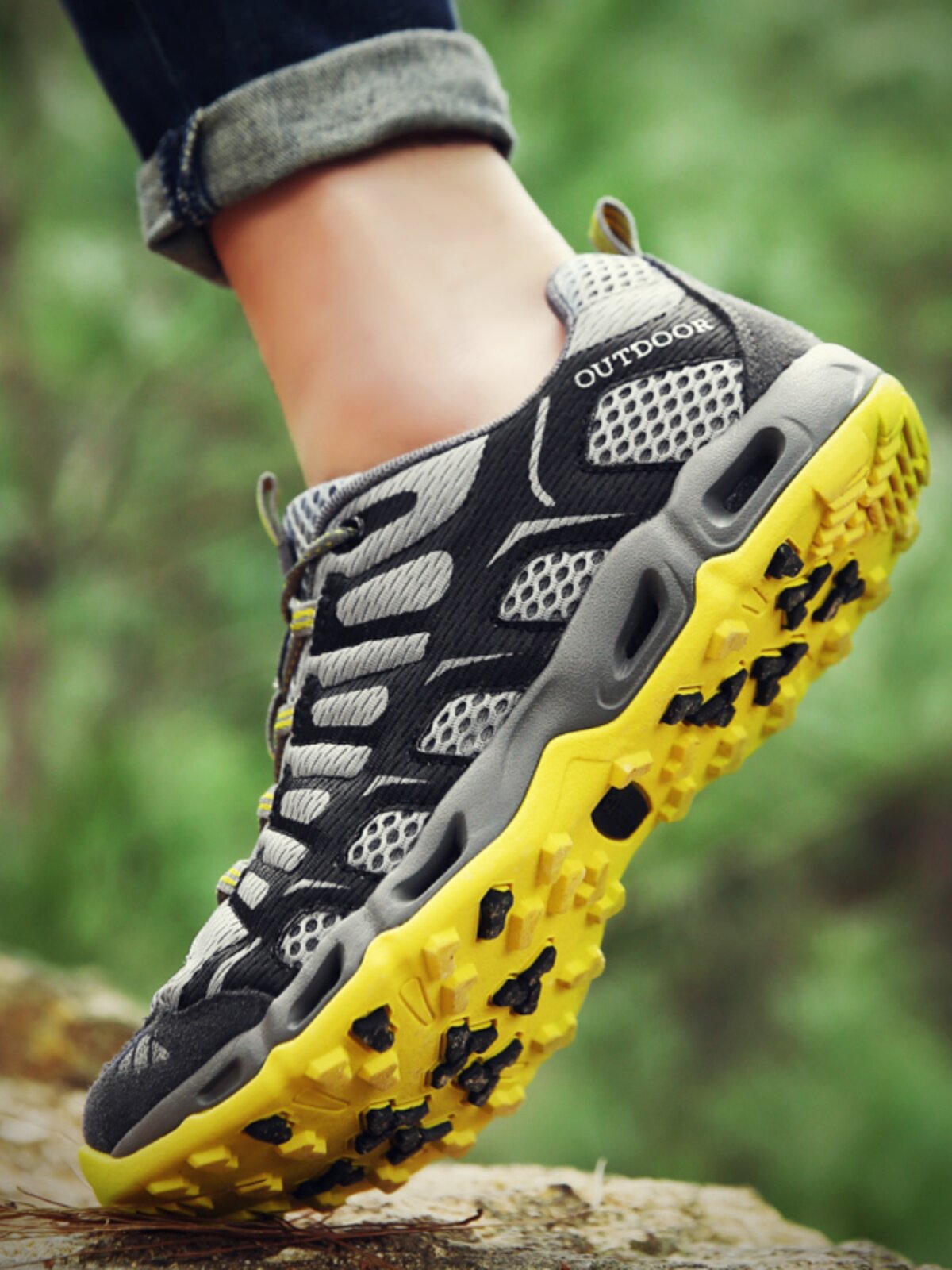 夏天溯溪鞋男侧排水 透气真皮户外旅游鞋防滑登山徒步鞋两栖涉水