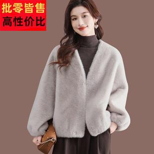 仿水貂绒皮草外套女秋冬季2025新款短款加厚皮毛一体毛毛开衫上衣