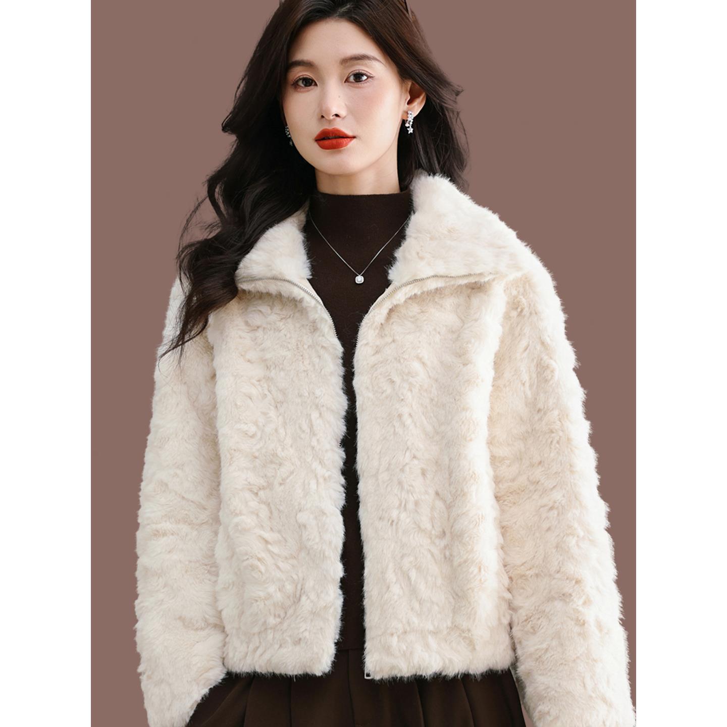 水貂绒皮毛一体外套女冬季2025新款立领加厚环保皮草短款毛绒上衣