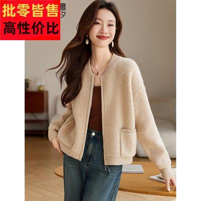 100%羊毛双拉链夹克外套女春秋2025新款小个子短款秋冬加厚棒球服
