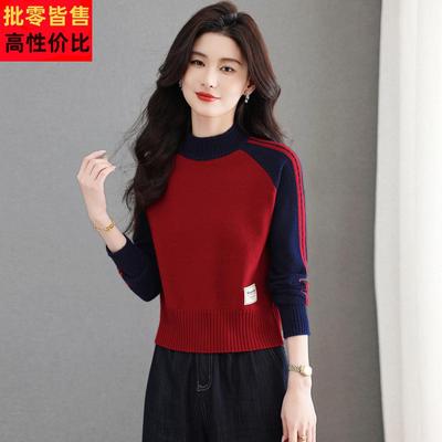小个子短款毛衣女红色上衣秋冬2025新款爆款半高领针织打底羊毛衫