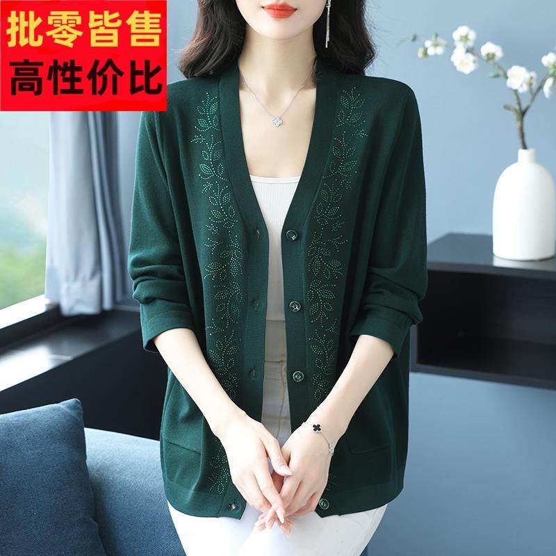 中年妈妈春秋针织开衫女2025新款洋气外搭小衫胖mm宽松大码薄外套