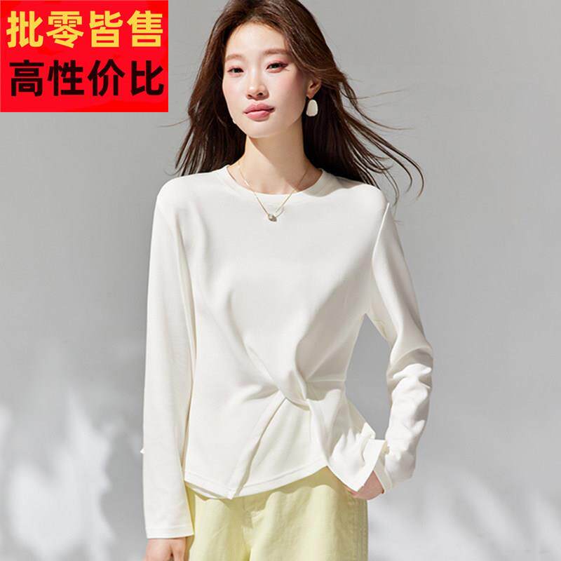 长袖t恤女装春款2026新款今年流行爆款女士白色上衣时尚打底衫