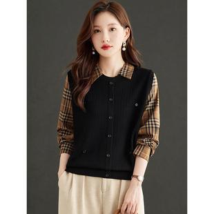 假两件毛衣时髦洋气时尚宽松打底衫显瘦短款拼接衬衫2025新款女装