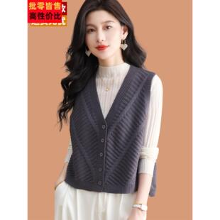 灰色毛衣马甲女秋装2025新款小香风针织毛线背心叠穿羊毛马夹外搭