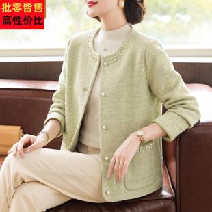 妈妈洋气高贵短款外套中年女装春装2026新款中老年春秋针织上衣服