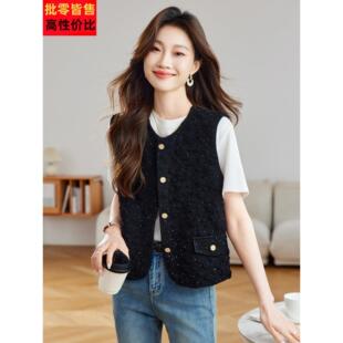 2025新款秋冬季女士针织马甲背心气质黑色小香风毛衣马夹外套上衣