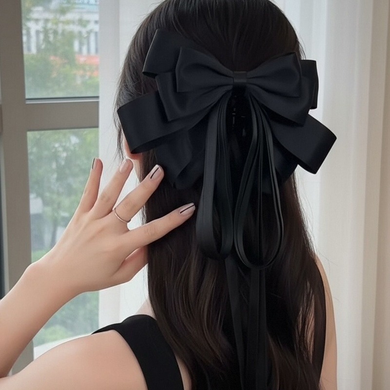 高级感缎面蝴蝶结飘带抓夹气质优雅后脑勺马尾夹子头饰鲨鱼夹发卡