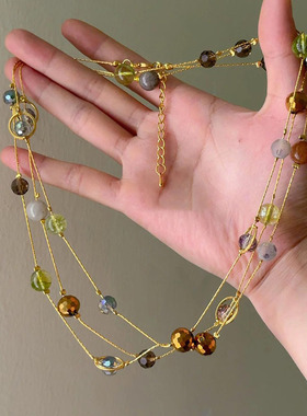 中古石头水晶串珠项链民族风小众气质百搭毛衣链轻奢高级感项饰女