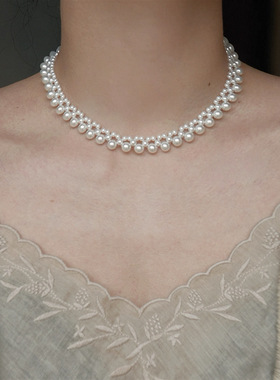 不锈钢串珠珍珠项链精致优雅复古气质高级感锁骨链轻奢小众项饰女
