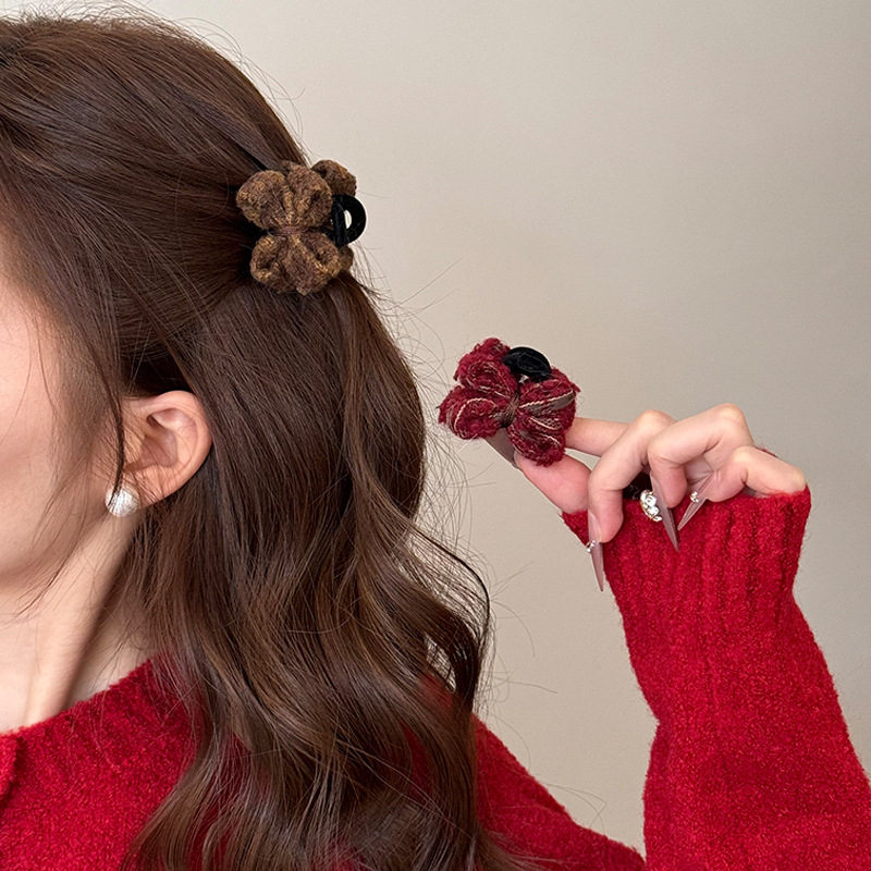 秋冬毛呢双蝴蝶结抓夹女高级感盘发公主夹发夹后脑勺2025新款发卡