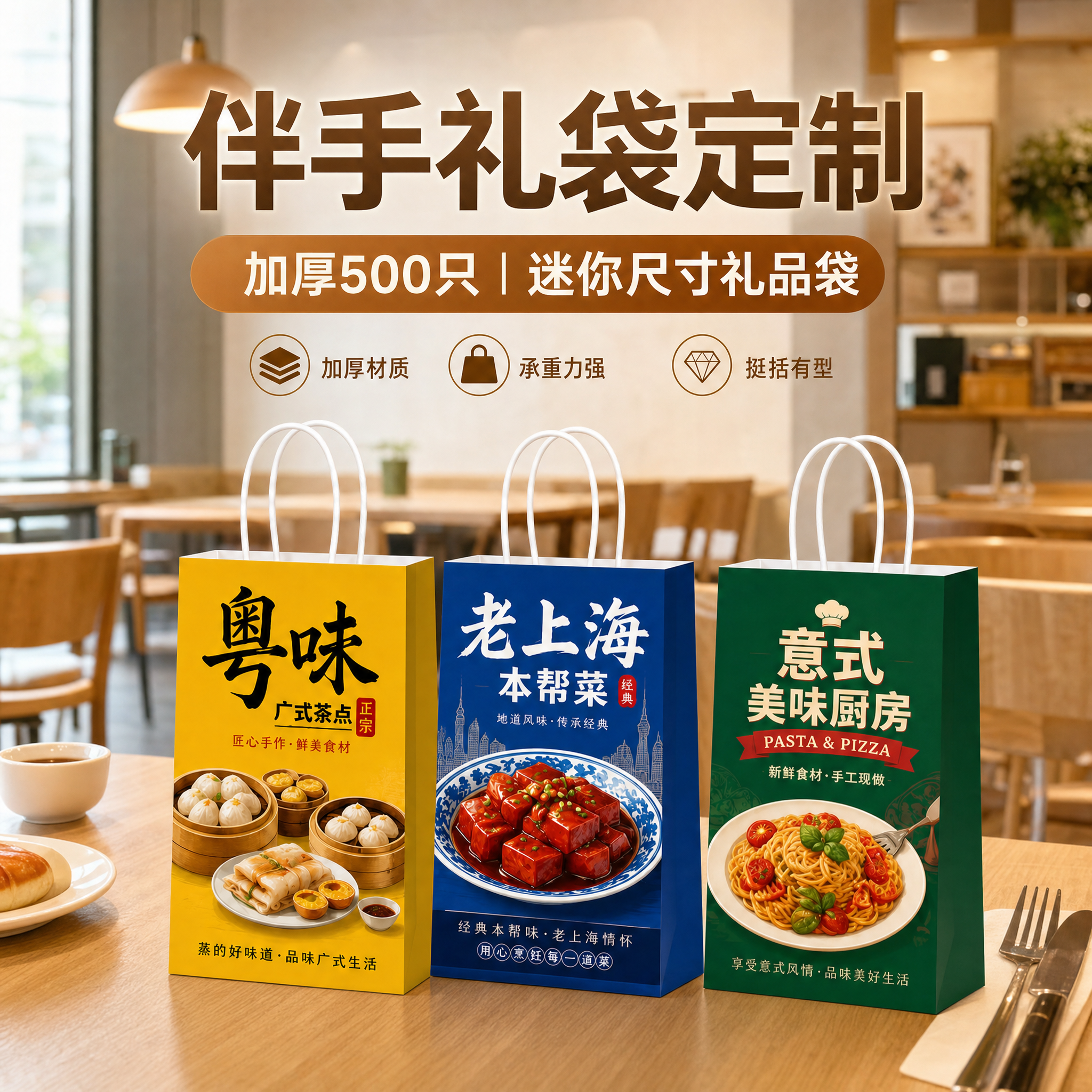 牛皮纸袋手提袋定制迷你小号伴手礼品袋火锅包装袋餐饮外卖打包袋