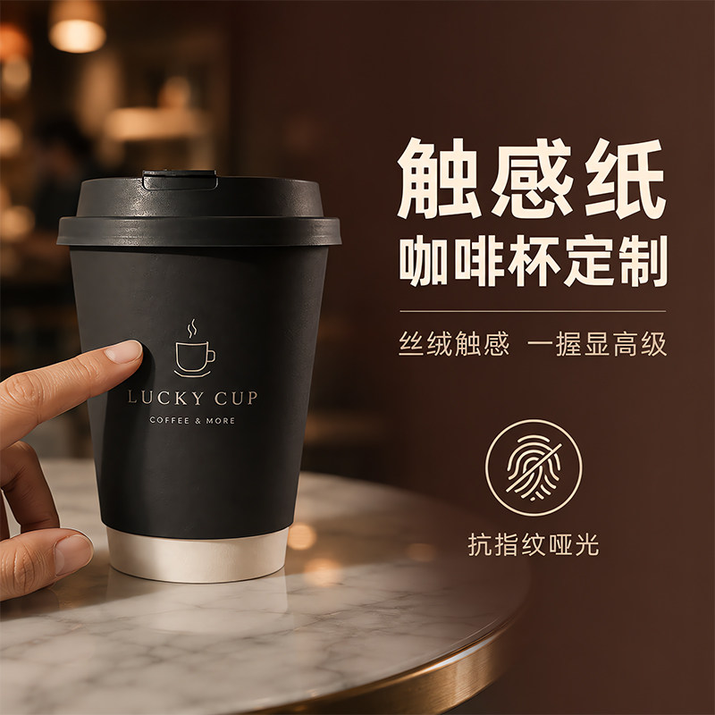 一次性咖啡杯定制触感膜双层防烫热饮奶茶杯打包杯高端可定制LOGO