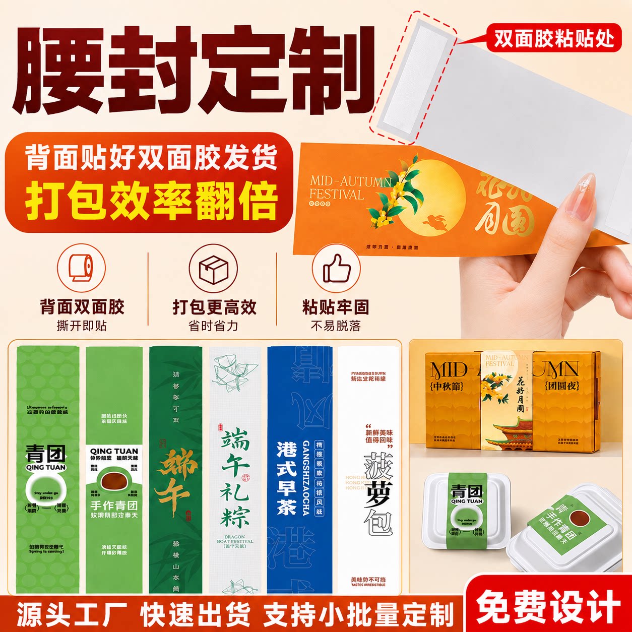包装腰封定制印logo自带双面胶礼盒伴手礼外卖烘焙甜点面包餐盒水果沙拉轻食便当盒子异形卡套XF图片