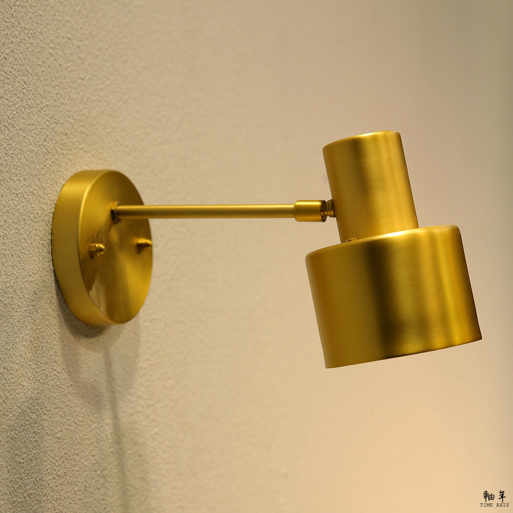 軸年 复古全黄铜壁灯北欧文艺日式过道玄关卧室实木床头镜前灯具