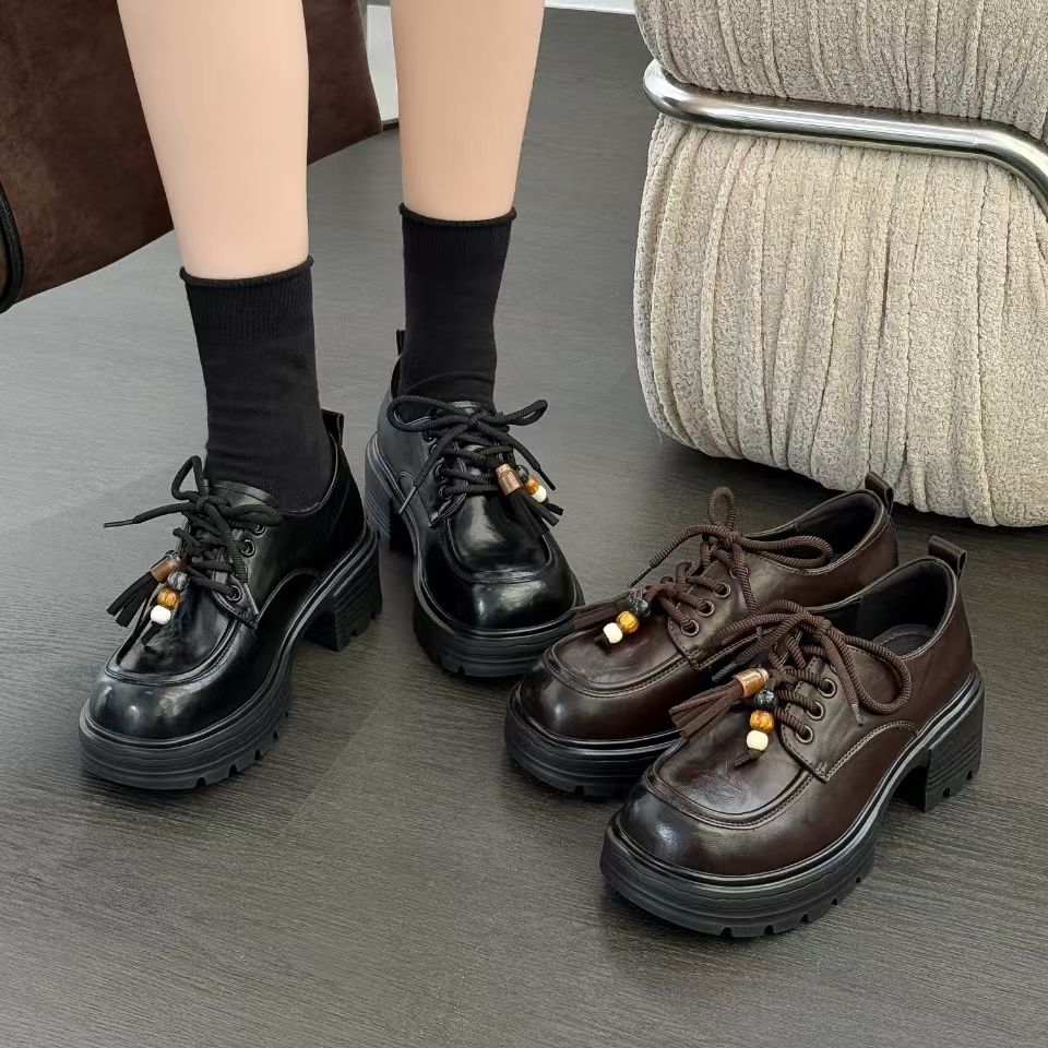 母后女鞋品牌正品春秋新款粗跟软底舒适百搭防滑耐磨时尚乐福单鞋