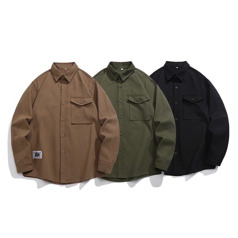 胖子休闲长袖工装衬衫男士外套春秋纯棉加肥加大码男士长袖衬衫潮