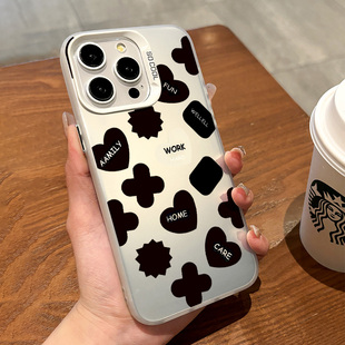 适用于iphone16promax手机壳英文黑色爱心刺刺苹果12/13小米14华为Pura70情侣防滑软壳ins磨砂软边原创全包