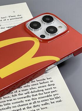红色麦当当M记字母手机壳适用于iPhone14Promax半包菲林壳12/13mini亮面保护套7/8男女同款x/xsmax潮牌个性