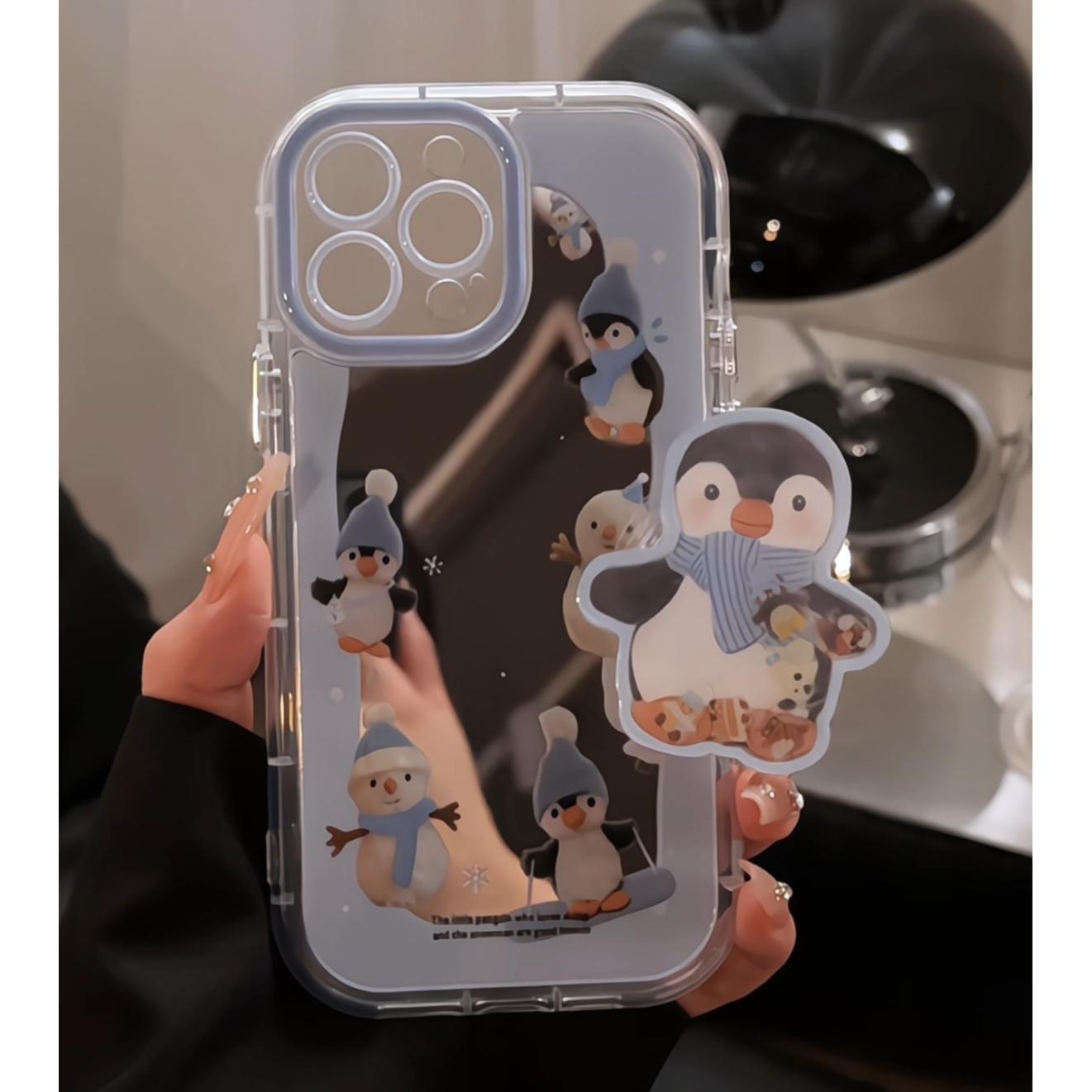 ins风小清新蓝色企鹅手机壳适用iPhone16新款15promax卡通小米15软壳findX8高级感mate70情侣华为pura70软壳