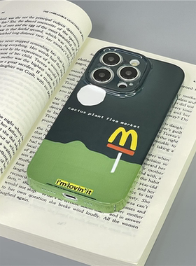 绿色金拱门M记插画风适用于苹果14Promax手机壳12/13mini保护套情侣款7/8全包菲林壳防摔个性一加手机10/ACE