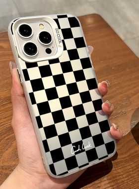 适用于iphone16promax手机壳CL黑色棋盘格苹果12/13小米14华为Pura70潮牌情侣网红防摔高级感创意磨砂防滑