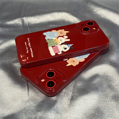 兔年卡通动物适用苹果13手机壳iPhone16promax新年红色菲林14plus全包菲林14pro防摔12带防尘网11保护套软壳X