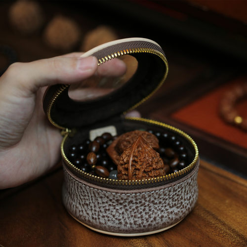 岚屿出品 文玩包Mbox雾蜡牛皮收纳包零钱包核桃手串收纳袋珠宝盒