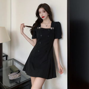 RM8865#港味网红炸街法式桔梗设计感双排扣修身显瘦气质连衣裙