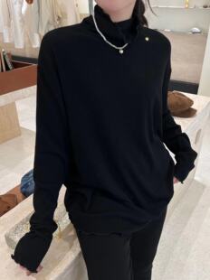 JLSUNFLOWER黑色长袖T恤女装春秋百搭纯色高领内搭外穿打底衫上衣