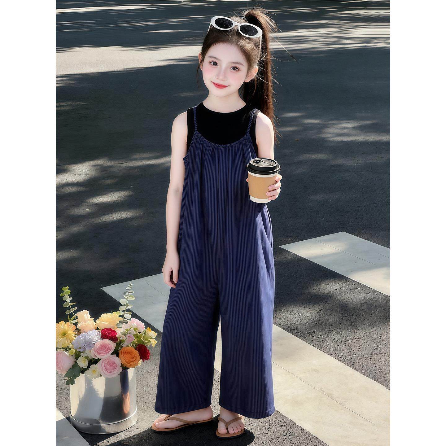 女童背带裤套装夏季2026新款儿童洋气时髦韩系夏装超好看童装衣服