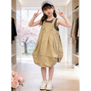 儿童韩版 女童夏季 套装 2026新款 甜美条纹背心背带裙两件套 洋气时尚