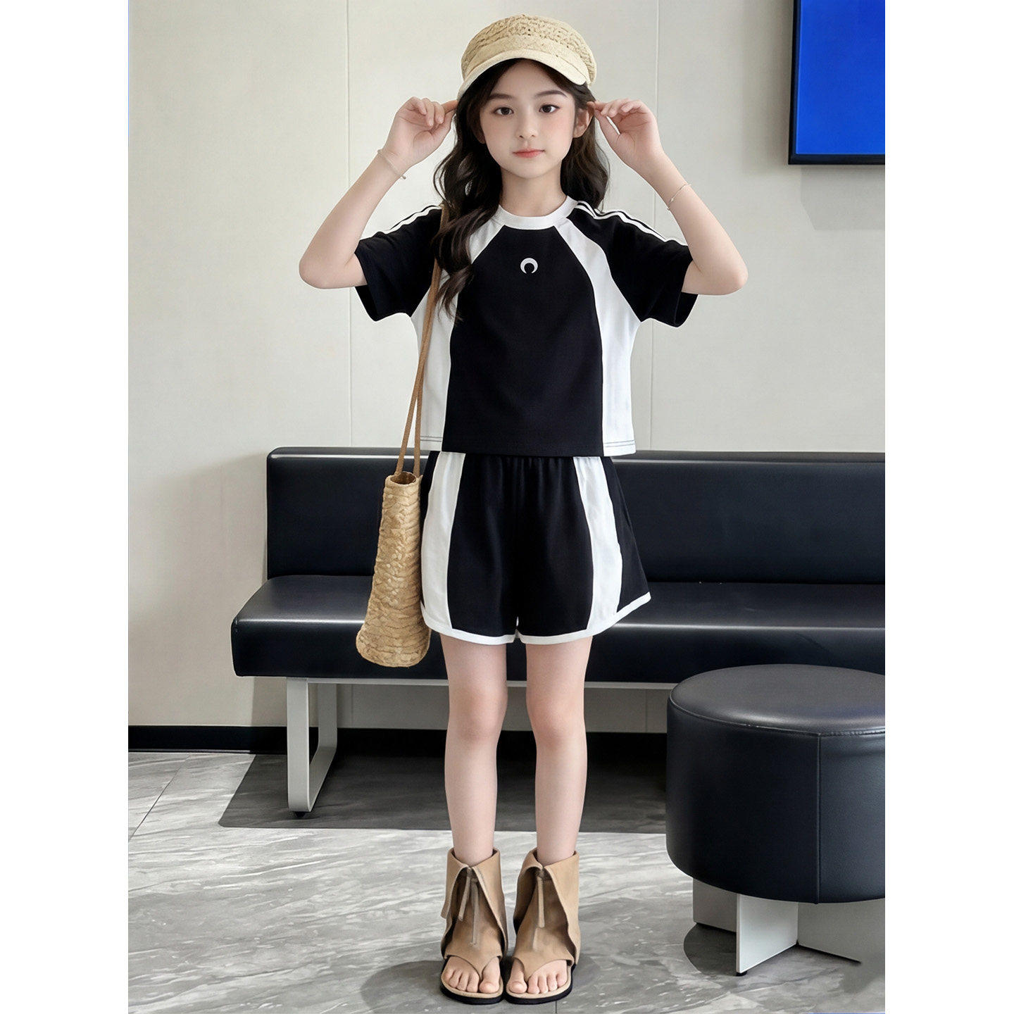 女童速干运动套装夏季2026新款儿童短袖短裤夏装大童女孩夏天衣服