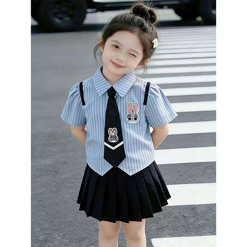 女童朱迪警官套装夏季2026新款儿童夏装女孩短袖衬衫半身裙两件套