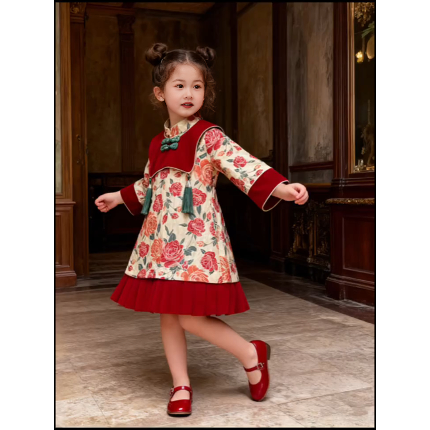 女童新中式旗袍裙子生日礼服中国风唐装儿童加绒加厚过新年拜年服