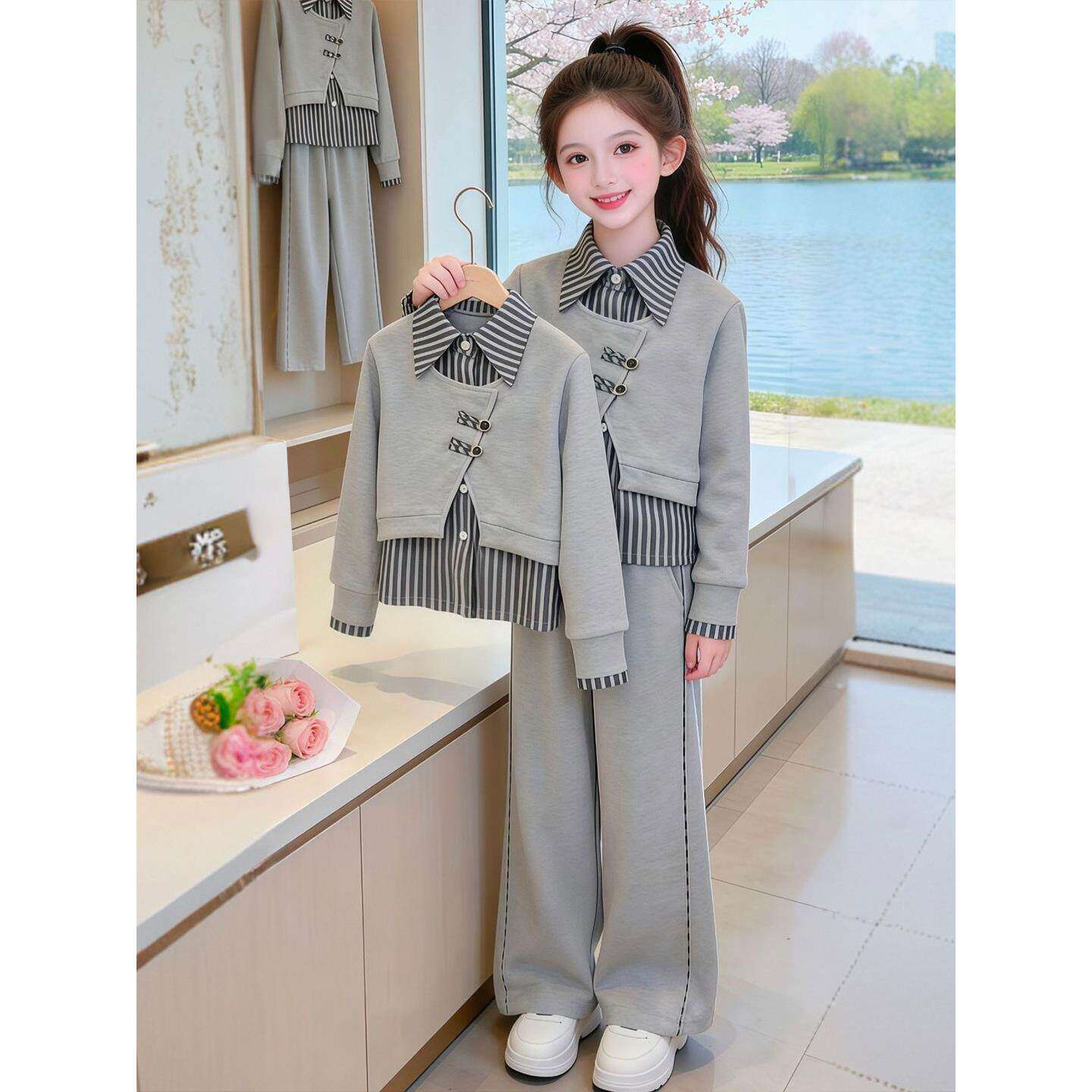 女童春装套装2026新款儿童洋气衣服女大童卫衣春季韩系穿搭一整套