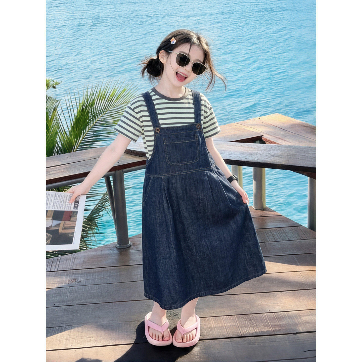 大童女装超好看韩系裙子夏装2026新款青少年洋气时髦背带裙两件套